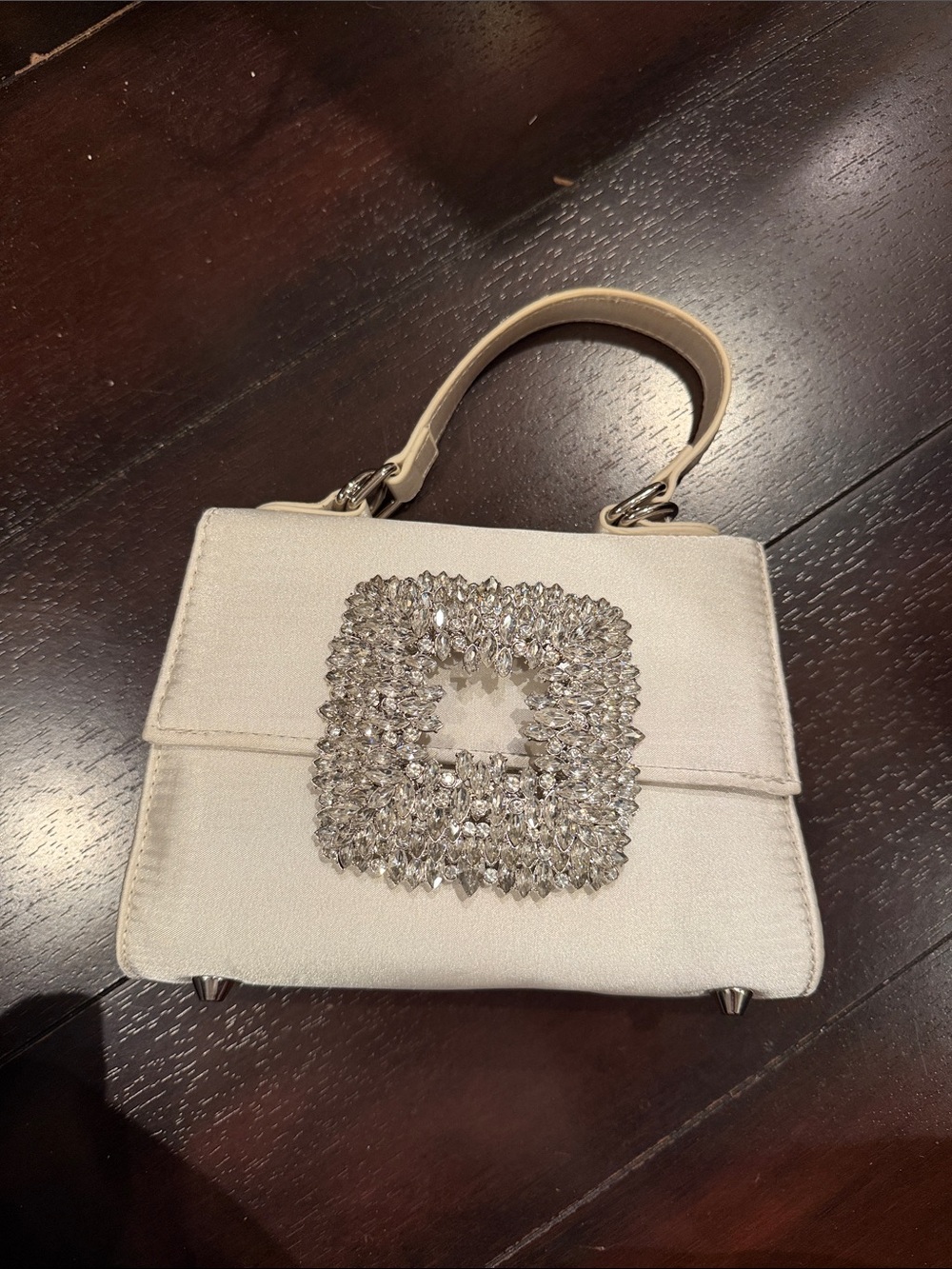 Crystal-Embellished Mini Top-Handle Bag in Ivory